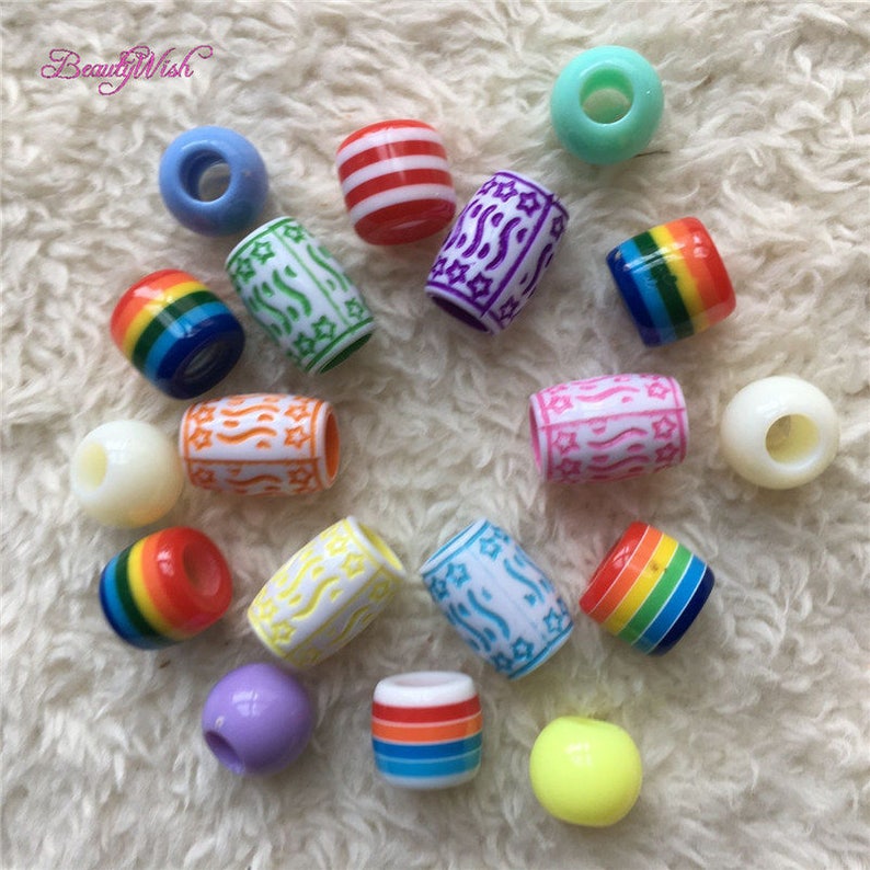 Mix 3 Type Plastic Hair Beads 30pcs Lot Multi Coloured 10 12mm Etsy