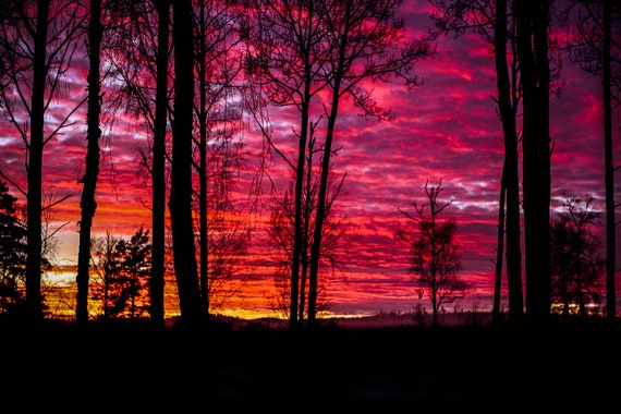 Bunte Rosa Orange Sonnenuntergang Kontur Himmel Wolken Digital Etsy