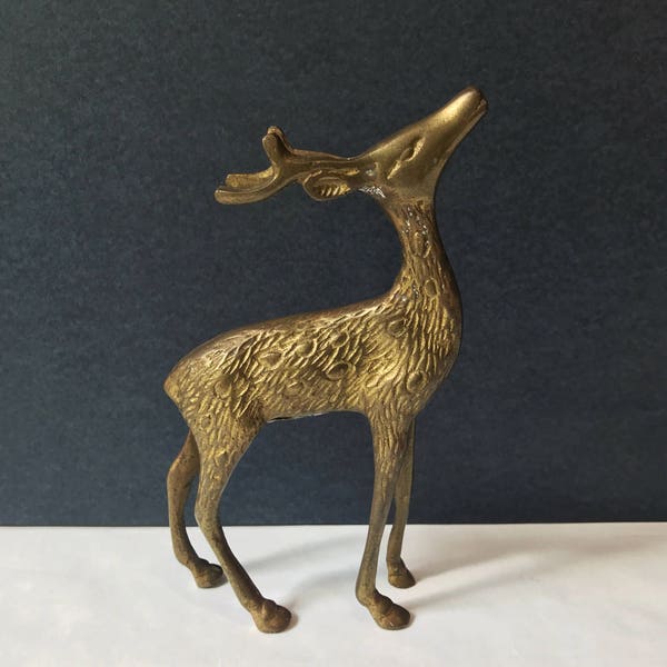 Brass Deer Figurine - Brass Buck Statue / Vintage Brass Decor / Christmas Reindeer / Brass Animal