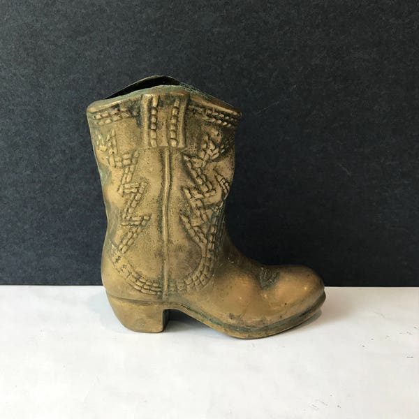 Detailed Brass Boot Figurine - Vintage Small Cowboy Boot Statue / Country Cowboy Decor / Brass Rustic Decor / Bookshelf Decor