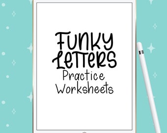 Funky Style Hand Lettering Practice Sheets, Bouncy Lettering Worksheets, Lettering Practice Printable, Instant Download,