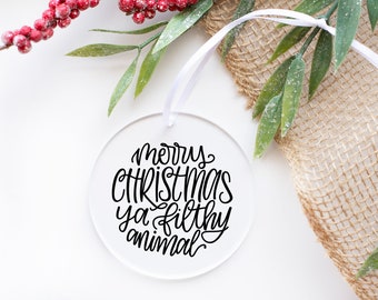 Christmas SVG File for Ornaments | Merry Christmas Ya Filthy Animal Hand Lettered SVG | Christmas Craft File | Cricut SVG