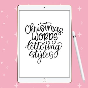 Christmas Words Hand Lettering Practice Sheets, Instant Download, 10 Styles of Hand Lettering, Lettering Worksheets, Brush Calligraphy image 1