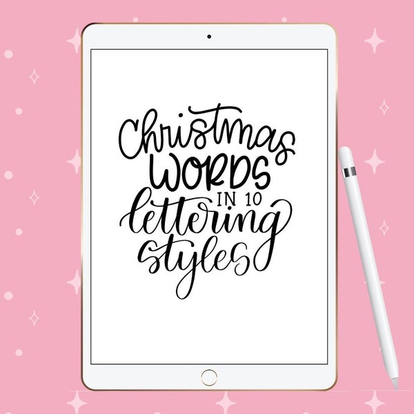 Christmas Words Hand Lettering Practice Sheets, Instant Download, 10 Styles of Hand Lettering, Lettering Worksheets, Brush Calligraphy