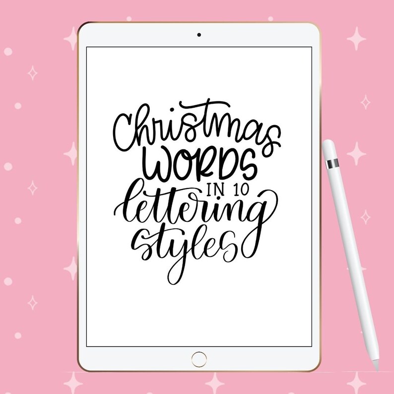 Christmas Words Hand Lettering Practice Sheets, Instant Download, 10 Styles of Hand Lettering, Lettering Worksheets, Brush Calligraphy image 1