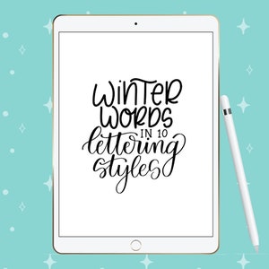 Winter Words Lettering Practice Sheets PDF, Instant Download, 10 Styles of Lettering, Lettering Worksheets, Brush Lettering Practice