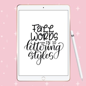 Fall Words Lettering Practice Sheets PDF, Instant Download, 10 Styles of Lettering, Lettering Worksheets, Brush Lettering Practice