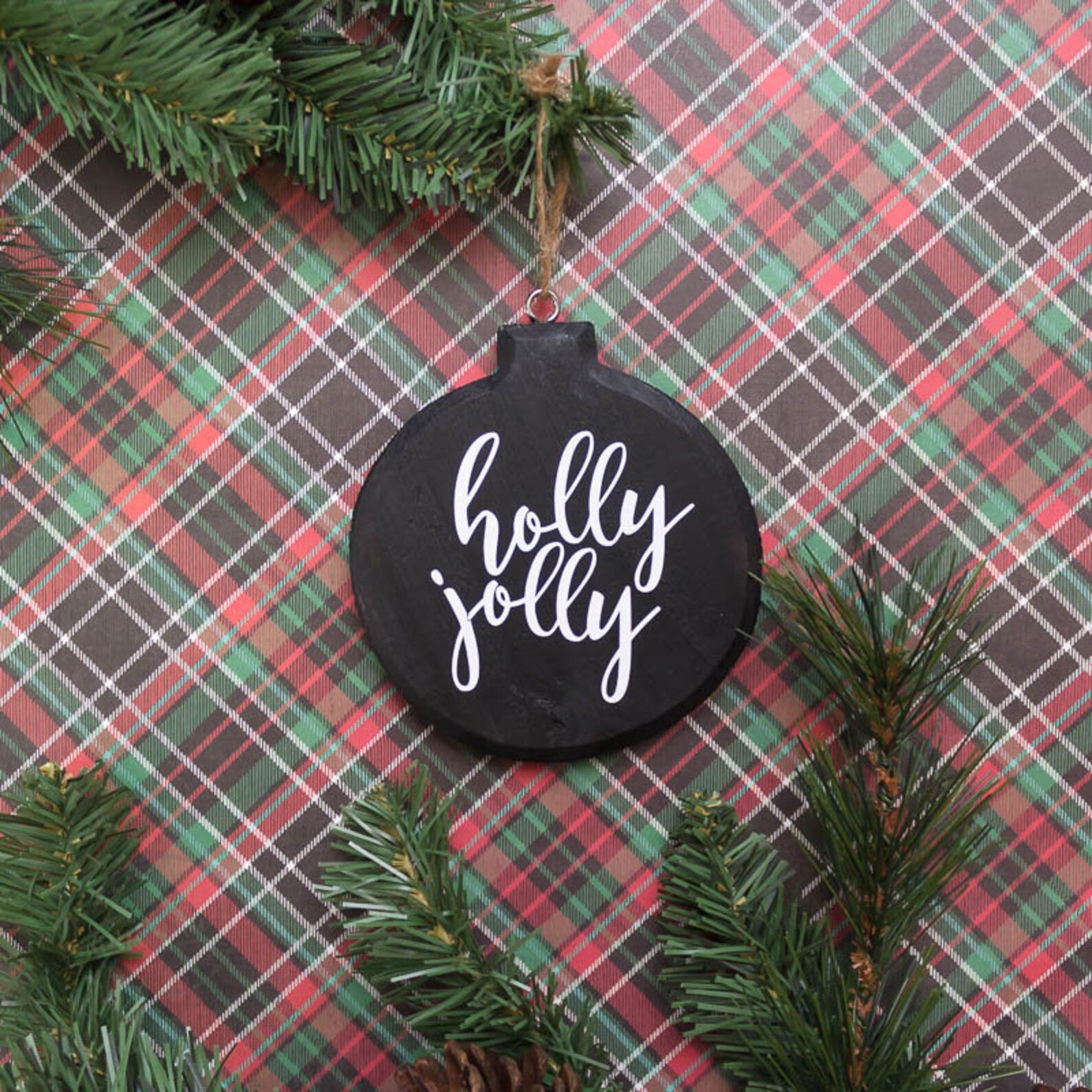 Holly Jolly Chalkboard Look Christmas Ornament Wood | Etsy