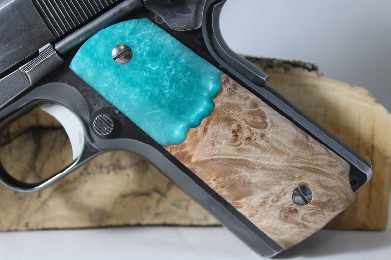 64B 1911 Full Size Pistol Grips Burl Turquoise Composite