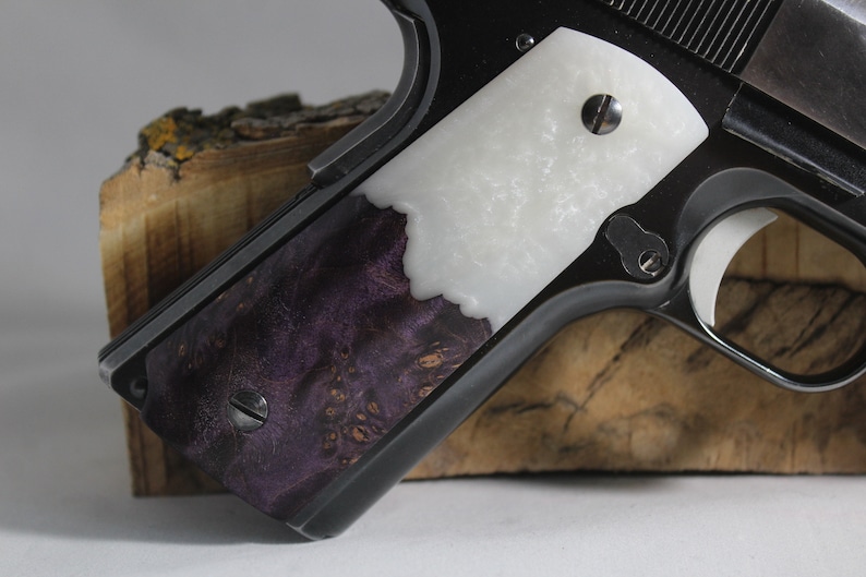 4 1911 Full Size Pistol Grips Dyed Stabilized Maple Pearl Composite