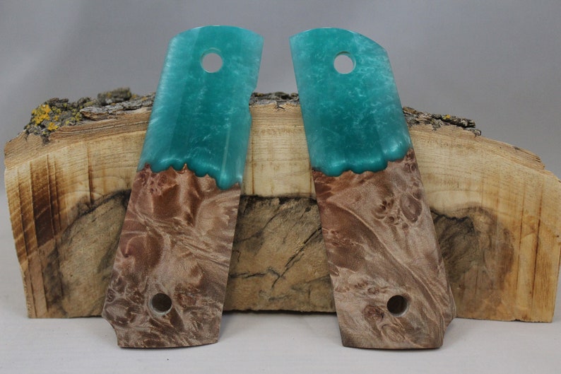 64B 1911 Full Size Pistol Grips Burl Turquoise Composite