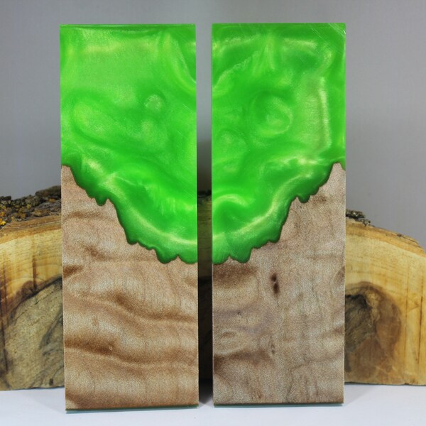 2 pcs Hybride Stabilisé Érable Lime Green Composite Couteau Échelles (3622)