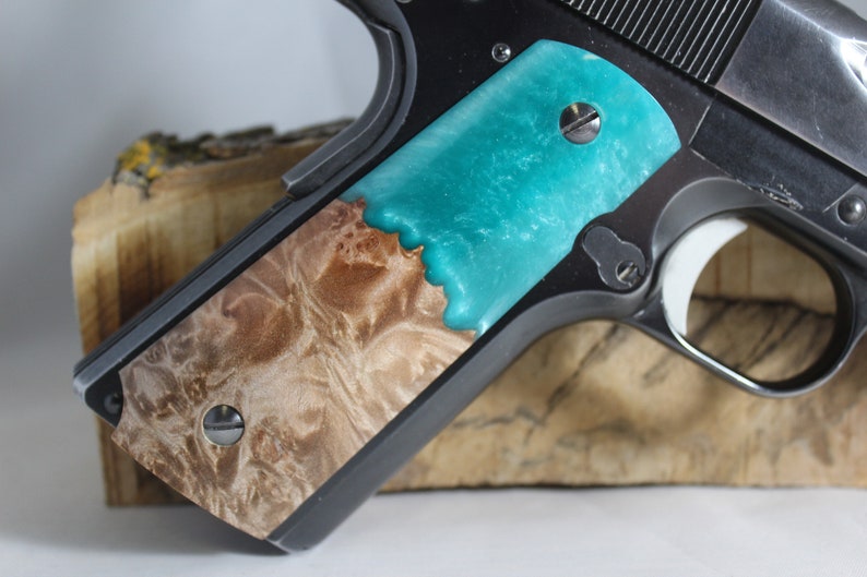 64B 1911 Full Size Pistol Grips Burl Turquoise Composite
