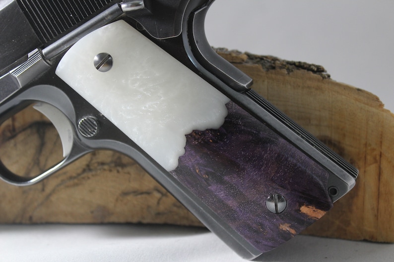 4 1911 Full Size Pistol Grips Dyed Stabilized Maple Pearl Composite