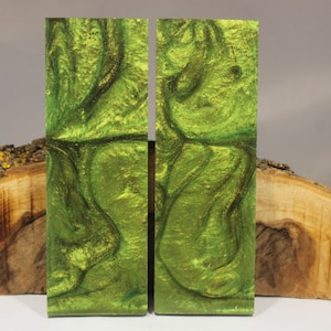 2 Pcs Green Gold Composite Knife Scales (520)