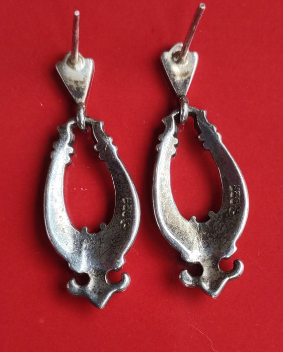 Sterling Silver and Marcasite Vintage Hollow Tear… - image 2