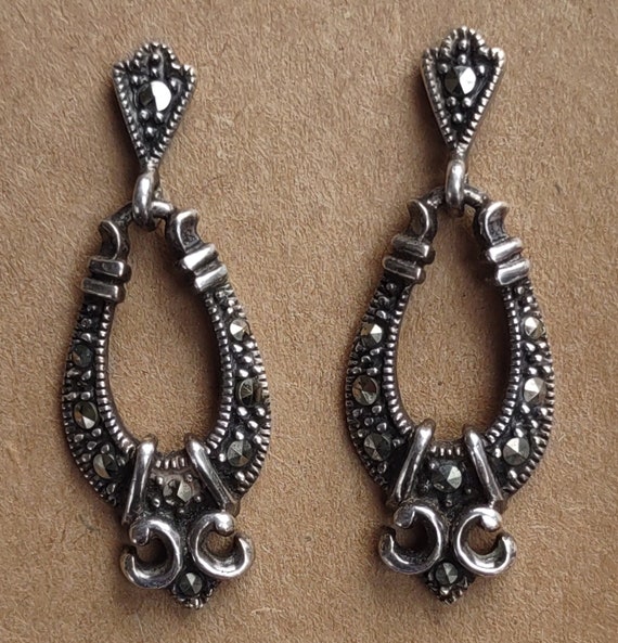 Sterling Silver and Marcasite Vintage Hollow Tear… - image 4