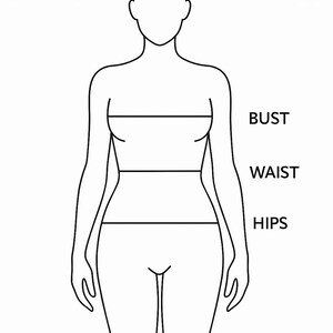 K&ouml;nnte beinhalten: Linienzeichnung eines menschlichen K&ouml;rpers mit Linien, die die Ma&szlig;e von Brust, Taille und H&uuml;fte angeben.
