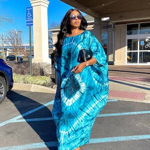 OLORI Adire, Tie & Dye, Silk Maxi Dress, Adire dress, Adire bubu, African adire dress, African Kaftan, African plus size, Long caftan dress