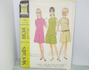 Junior Misses Dress Tunic Pattern - McCalls 8634 Sewing Pattern Sizes 12 - 14 Bust 31-33 inches
