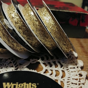 Tiny Gold Trim - 5 yards Super bright Gold zigzag or rick rack  Wrights Metallics for apparel or crafts