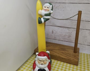 Santa Holder with Elf Candle Hugger - holds 1" stick candle not included -see description, photos and video