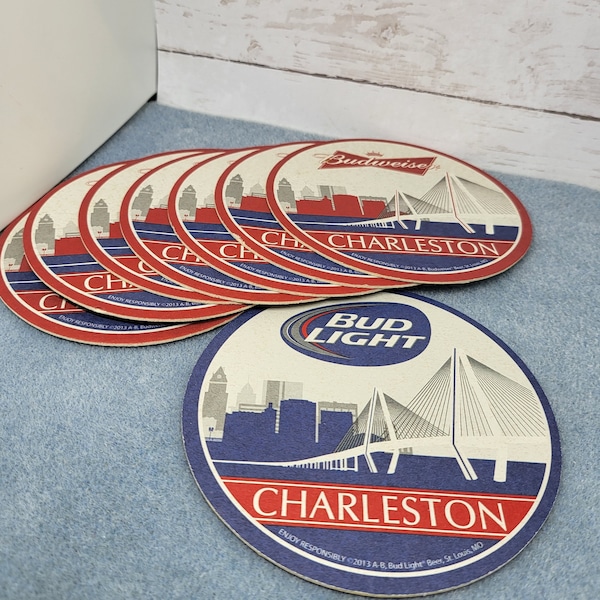 Charleston Budweiser/Bud Light Coasters Old Cardboard Drink coaster set of 8 - see photos and description for details