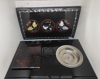 Lacquer box with mother of pearl details - Unbranded - ash tray and compartments inside -one blemish- see photos and description for details