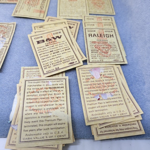 B&W and Raleigh Cigarette Coupons Tickets - Handful of 60+, Mixed Layouts.  Pre-1971 - Vintage - See Description and Photos