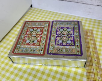 Juego de 2 barajas de naipes estilo Congress Rug, de plástico, vintage, años 70, estándar, doble baraja - Usadas, caras sucias, en caja, ver descripción y fotos