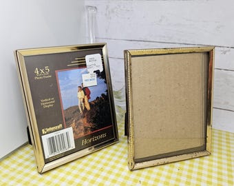 4x5" Gold Metal Photo Frame horizontal or vertical tabletop -Choose New old stock or aged patina -see photos & description for measurements