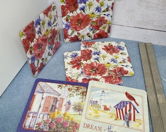 6 Drink Coasters -VFW and Law Enforcement - Fourth of July - floral See photos and description for details