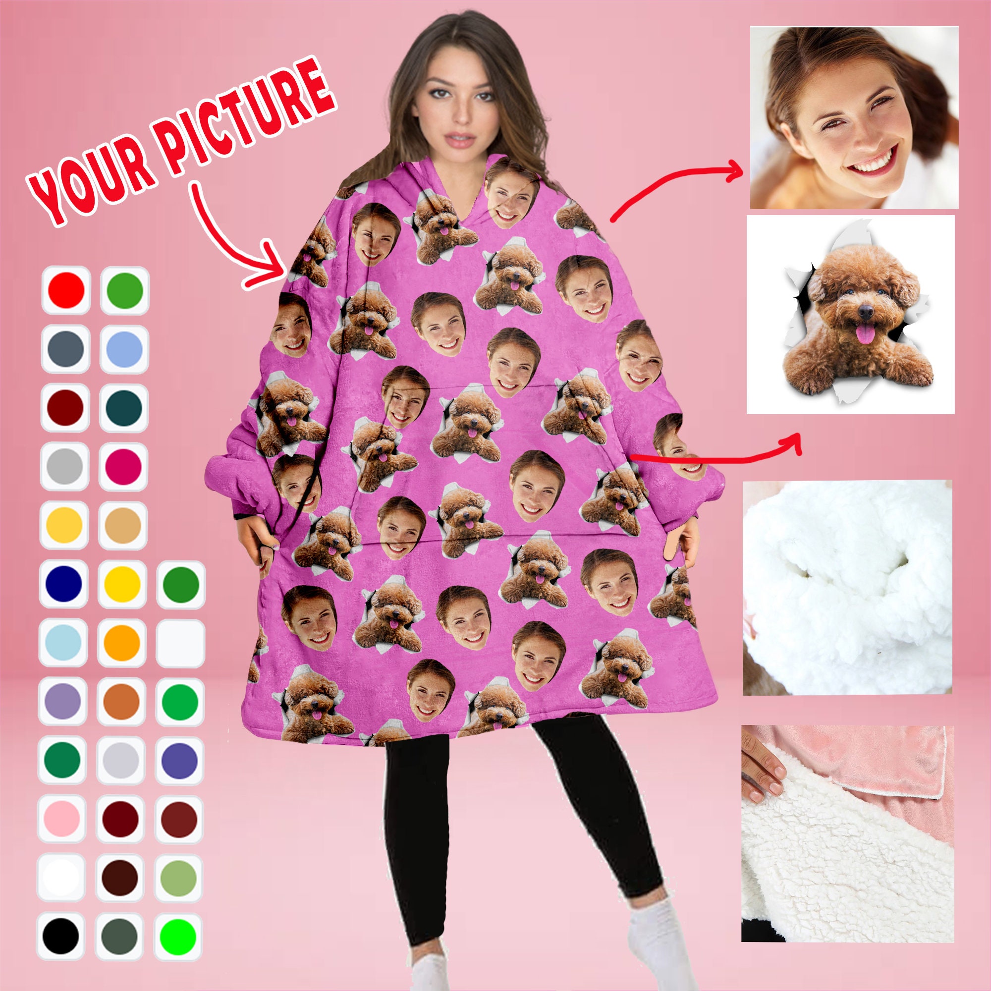 Discover Custom Face Blanket Hoodie, Personalised Blanket Hoodie