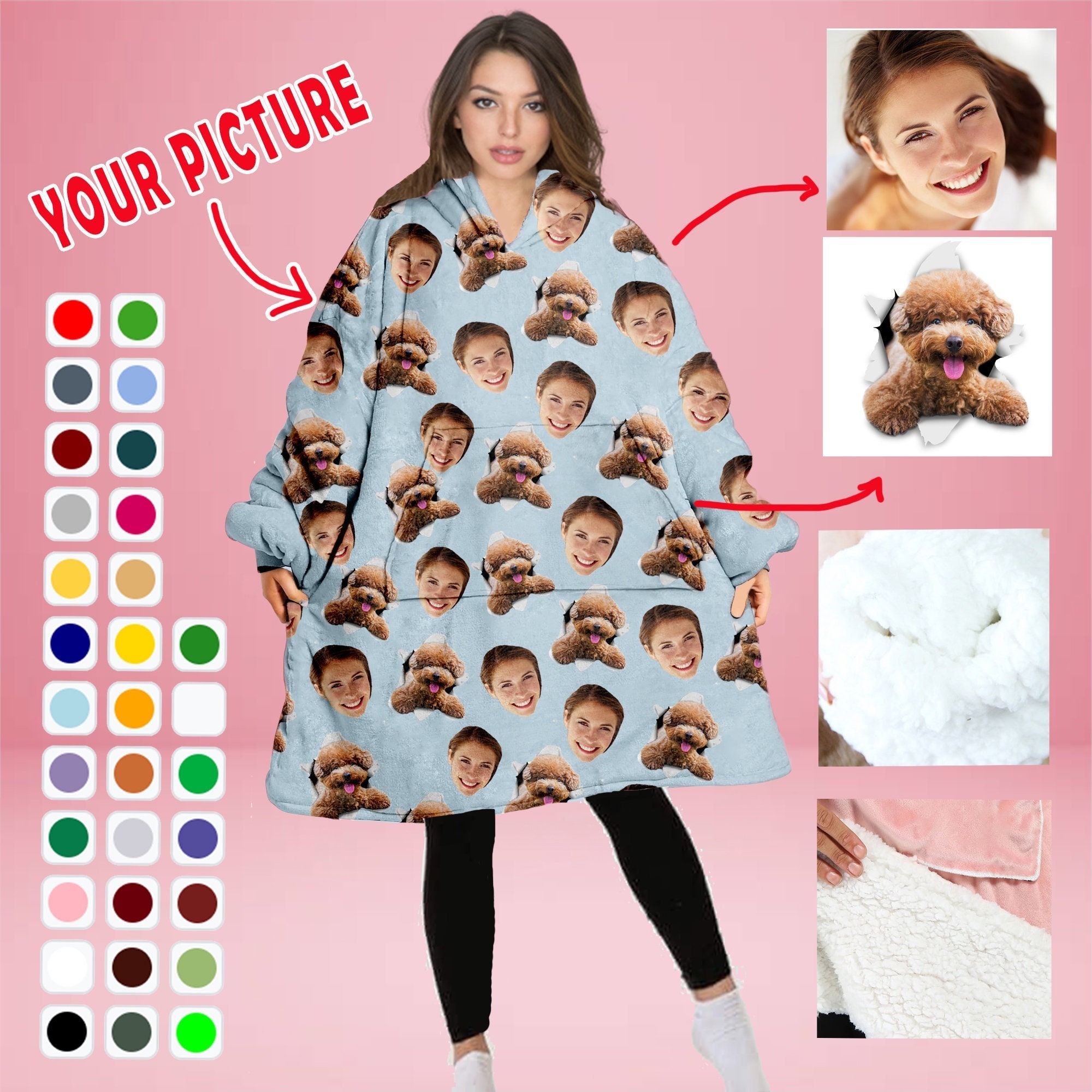 Discover Custom Face Blanket Hoodie, Personalised Blanket Hoodie