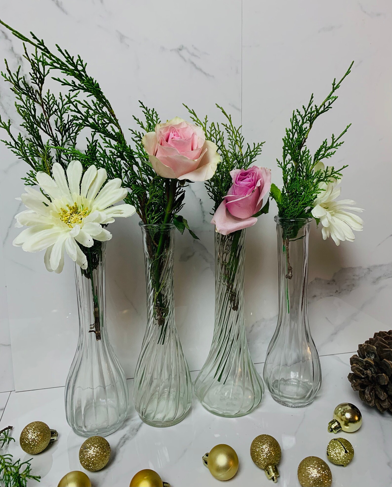 Clear Glass Flower Vases Set of 4. Thanksgiving Table Decor Etsy