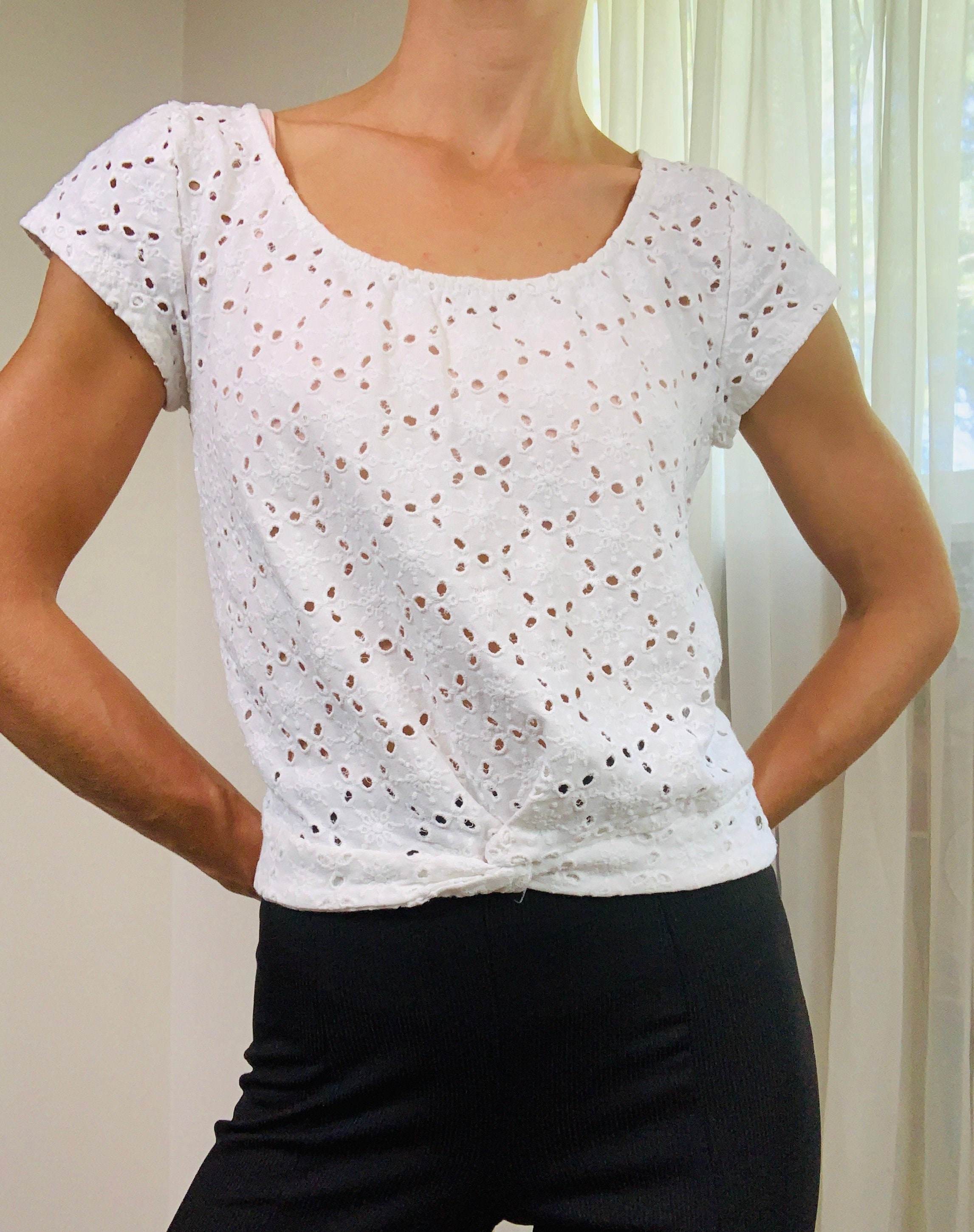 Embroidered white top embroidery anglaise white shortsleeves Etsy