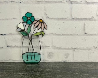 Stained Glass Flower, Ball Jar, Mason Jar, Everlasting Flower, Stained Glass, Wall Hanging, Suncatcher, Flowers, Stained Glass panel, beach