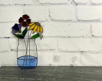 Stained Glass Flower, Ball Jar, Mason Jar, Everlasting Flower, Stained Glass, Wall Hanging, Suncatcher, Flowers, Stained Glass panel