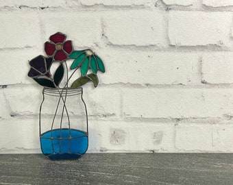 Stained Glass Flower, Ball Jar, Mason Jar, Everlasting Flower, Stained Glass, Wall Hanging, Suncatcher, Flowers, Housewarming, Glass flower