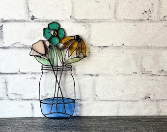 Pastel Stained Glass Flower Mason Jar, Wall Hanging Suncatcher