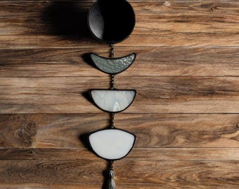 Stained Glass Moon Phase Wall Hanging, Wiccan Altar Decor
