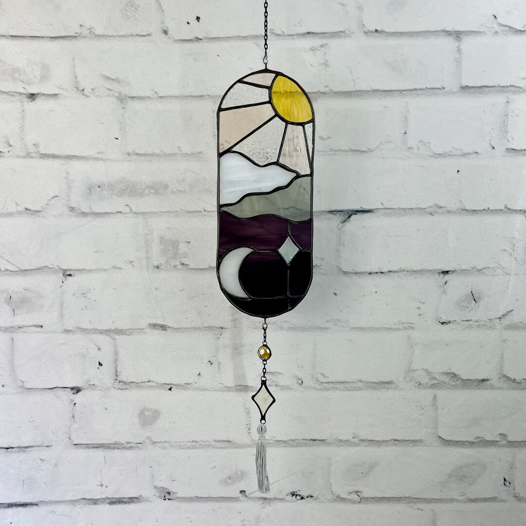 Stained Glass, Stained Glass Panel, Sun and Moon, Bohemian, Suncatcher ...