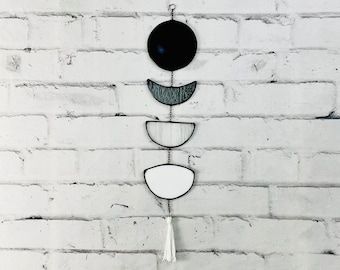 Moon Phases, Moon Phase Wall Hanging, Wall hanging, Moon Decor, Moon, Moon Dial, Moon Phase, Moon art, Wiccan, black and white, wicca, altar