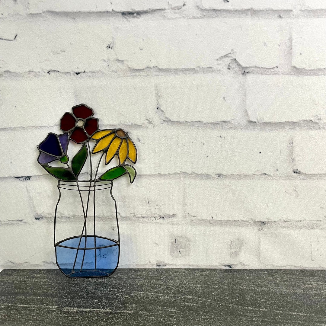 Stained Glass Flower Ball Jar Mason Jar Everlasting Flower Etsy