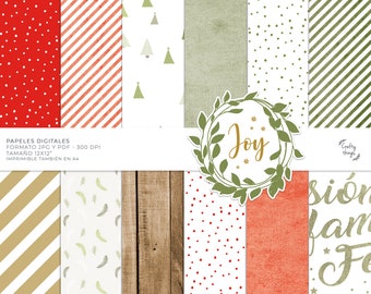 JOY, digital scrapbooking papers, digital papers, printable kit, digital scrapbooking kit, Christmas