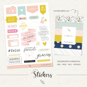 STICKERS, CLIPARTS y TARJETAS combinables con colección Sweetie, digitales scrapbooking, tarjetas, digital png elements, san velentin