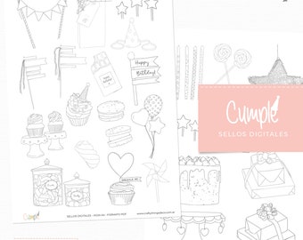 Digi Stamps CUMPLE, Digital stamps, printable, digital scrapbooking kit birthday, celebration, cliparts without background, png, svg, pdf