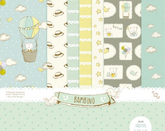 BAMBINO Kit, Digital Collection, Digital Scrapbooking Paper, Printable Kit, Digital Scrapbooking Kit for Babies, Baby Girl