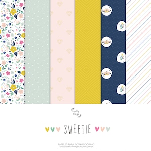 SWEETIE COMBO bevat basismaterialen, kaarten en stansvormen, digitaal scrapbookpapier, digitaal papier, printbare kit, digitale Valentijnsdagkit