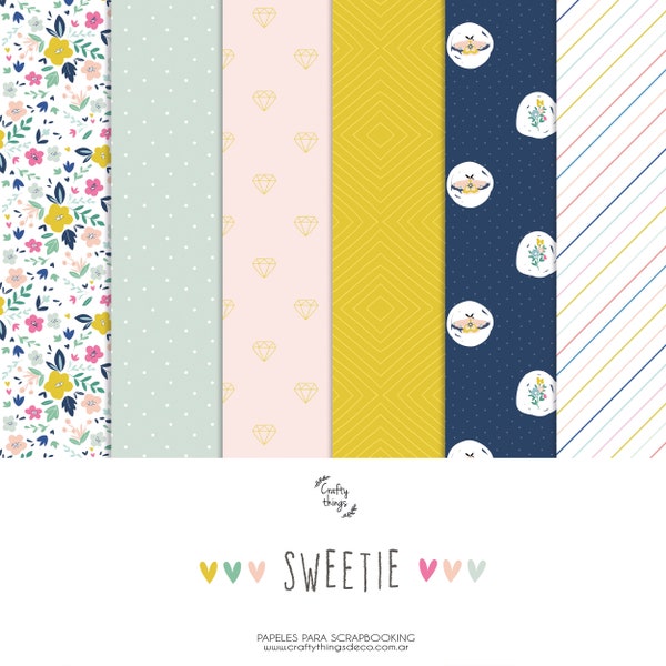 COMBO SWEETIE incluye Básicos, Tarjetas y Die Cuts, papeles digitales scrapbooking, digital papers, kit imprimible, kit digital san velentin